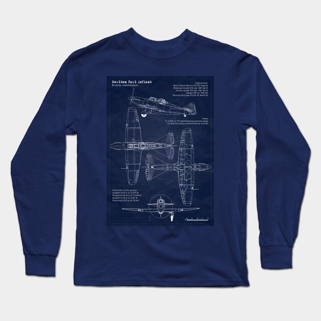 Boulton Paul Defiant Blueprint Long Sleeve T-Shirt by Aircraft.Lover